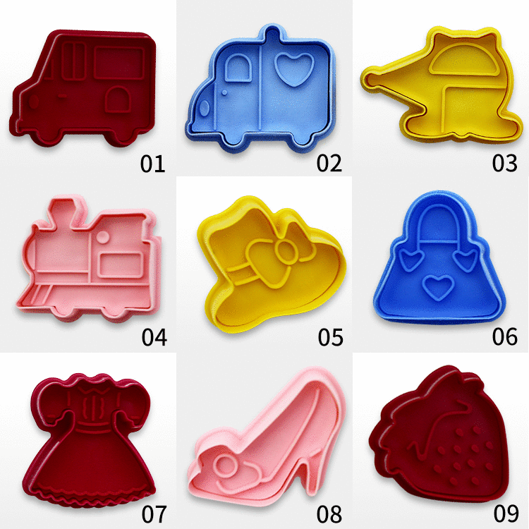 Fabricante vendedor caliente transfronterizo en stock color mezclado lote 3D plástico tridimensional galleta molde primavera prensa fondant molde