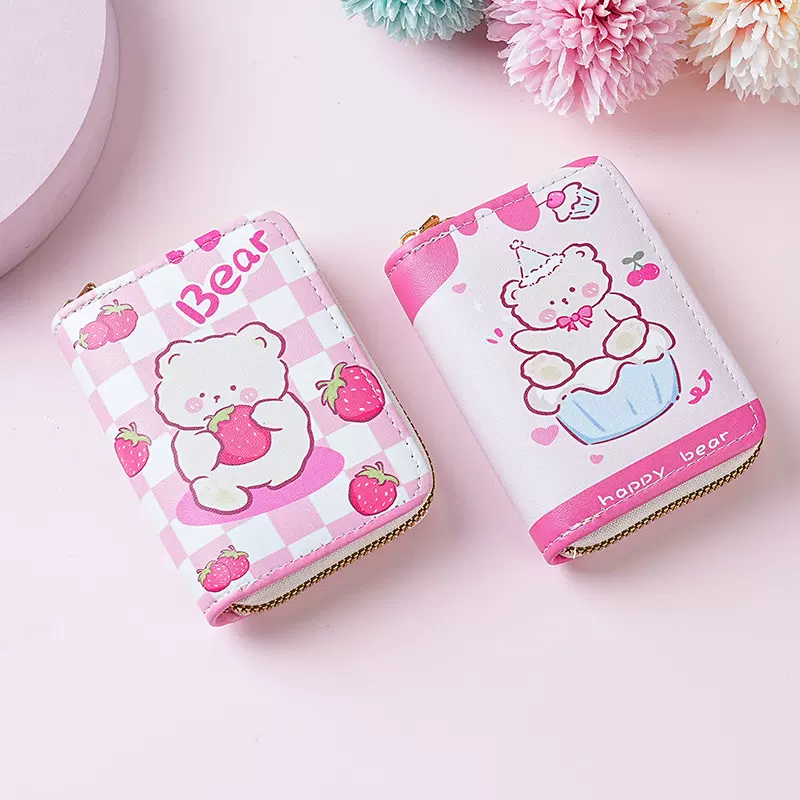 小学生小卡包横款儿童女童新款小熊甜美卡通可爱短款拉链零钱卡包