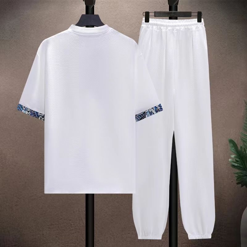Men's Clothing Ice silk suit men's summer thin Tang suit short sleeve casual large size style men's loose Hanfu suit_voghion.com