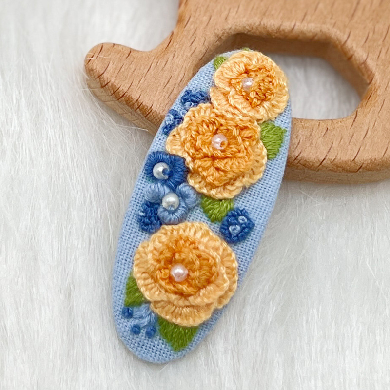 Lu bordado lindo gato perla coreano pinzas de pelo hechas a mano diy bordado creativo para chicas rotas flores pinzas de pelo lateral