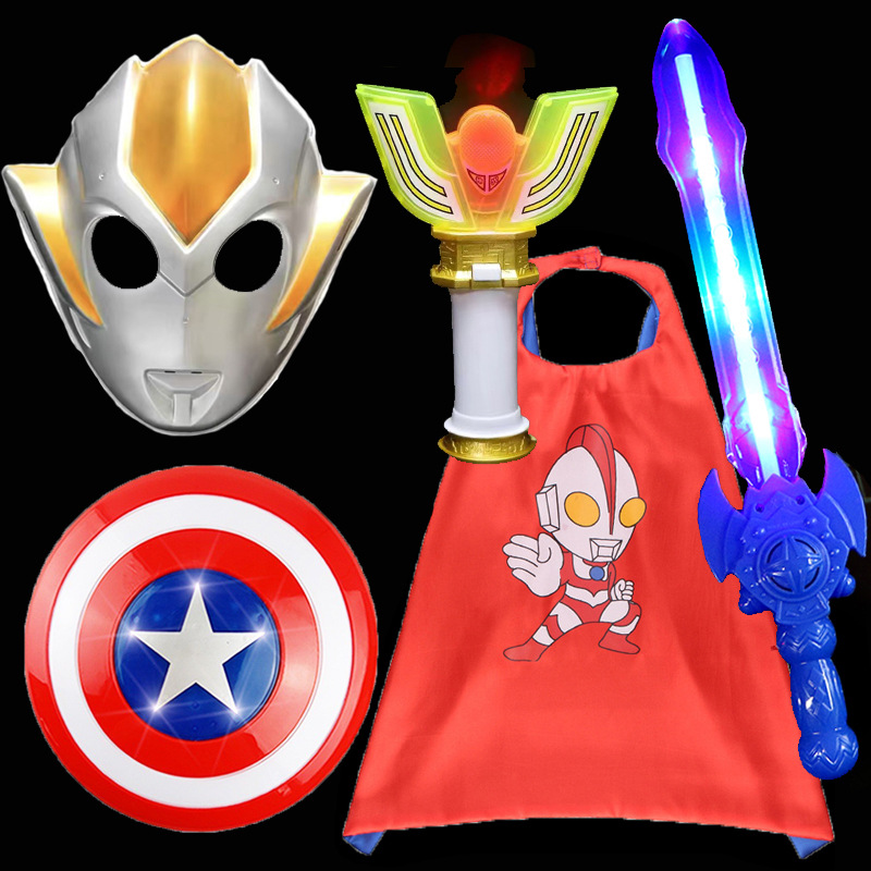 Greecho Otte máscara para niños capa de espada luminosa juegos de rol accesorios juguetes para niños y niñas