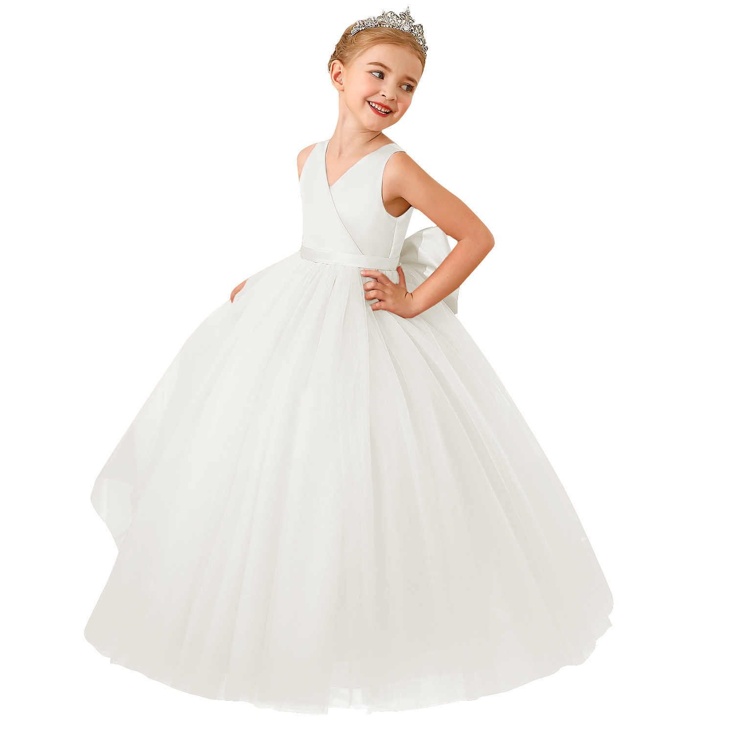 Vestido de Fiesta Infantil Transfronterizo, Sin Mangas, de Satén y Malla, Falda Tutú para Niñas, Vestido Largo para Niñas Pequeñas y Medianas
