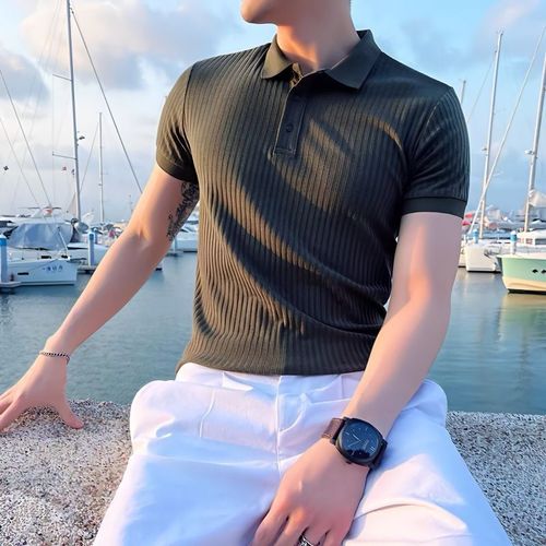 Business Ice Silk Men's Polo Shirt Short Sleeve Quick Dry High-end Summer New Arrival With Collar T-shirt Half Sleeve Dad's Summer Wear