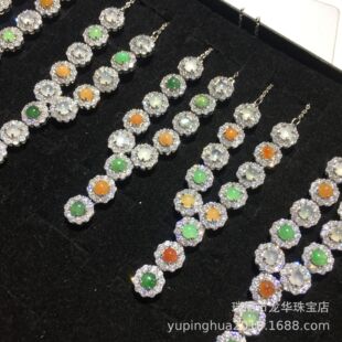 Luxury Fashion Myanmar Natural Tri-color A Goods Jade Alloy Silver Plated Gold Plated Inlay