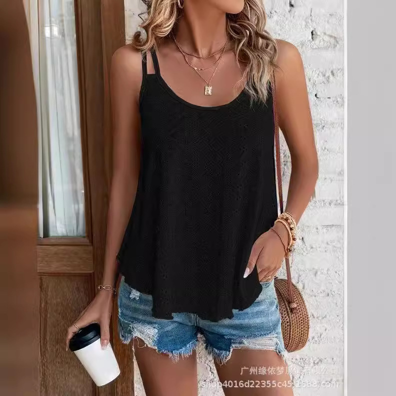 2023 Verano nueva ropa de mujer transfronteriza europea y americana Amazon Wal-Mart malla caliente bordado camisola