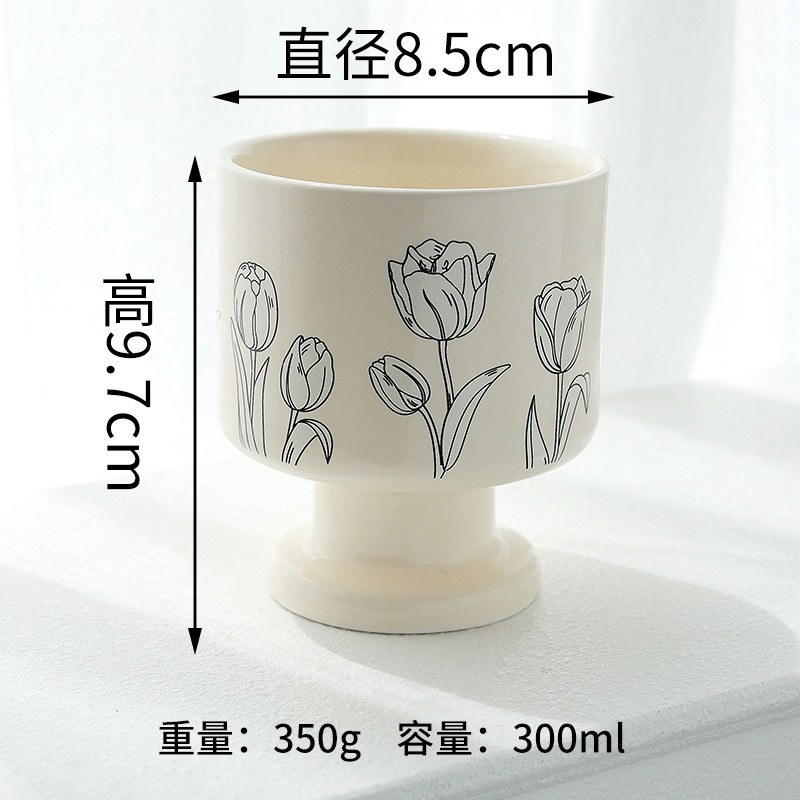 Taza de aromaterapia de cerámica de lirio personalizada Taza de nicho en blanco y negro Té de la tarde Taza de helado de yogur de café