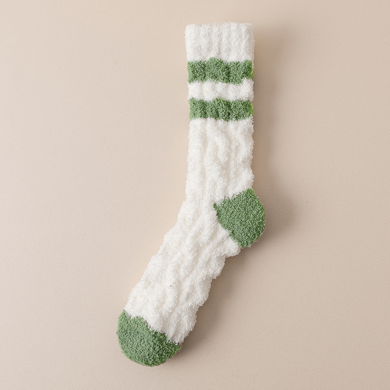 Lana de coral a media pantorrilla para mujer forrada con forro polar forrada al frío cálido noreste rayas calcetines de confinamiento para dormir calcetines de piso grueso