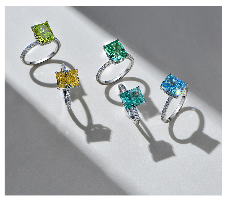 Luxurious Square Sterling Silver Plating Artificial Diamond Rings