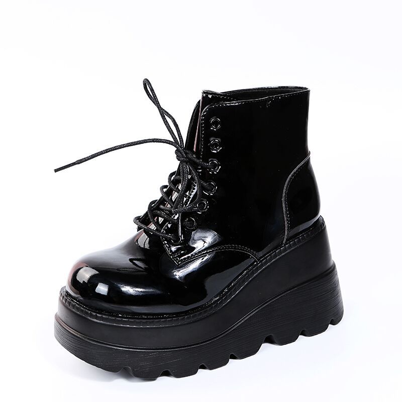 New high-top platform wedge with lace-up plus-size booties for women_voghion.com