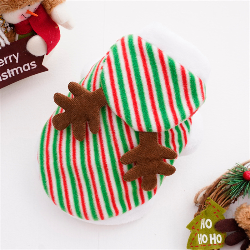 Décoration de Noël en velours chaud rayé pour chien et chat, vêtements pour animaux de compagnie, fournitures de petite et moyenne taille, bouledogue français_voghion.com