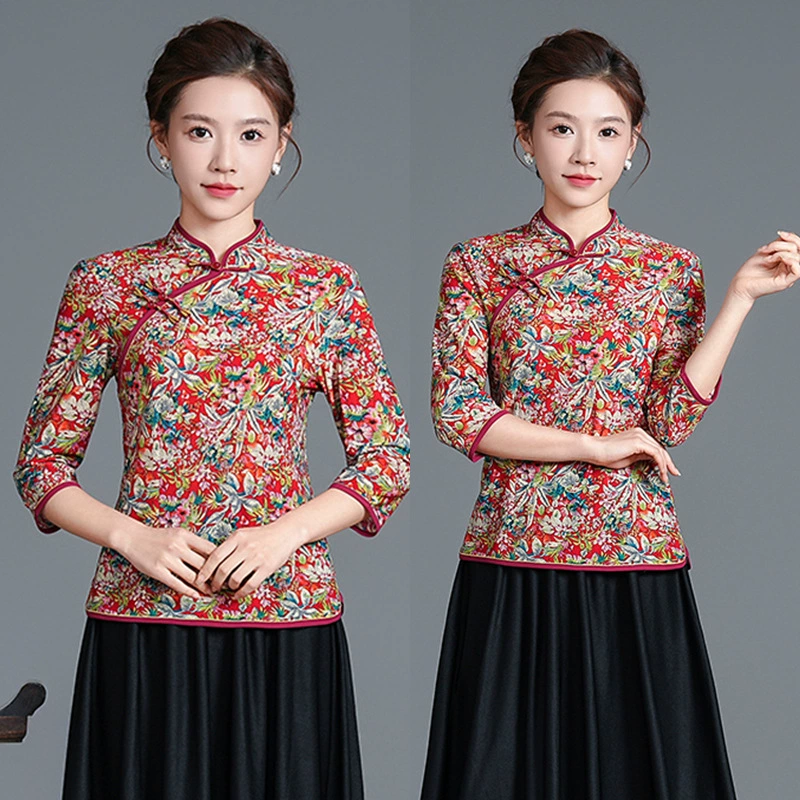 Китайский стиль ретро женский топ китайский стиль большой размер женский улучшенный чонсам топ модный тонкий тонкий рубашка