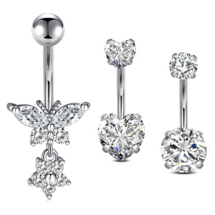 European and American explosions butterfly diamond belly button ring sexy simple belly button nail puncture jewelry suit factory direct sales