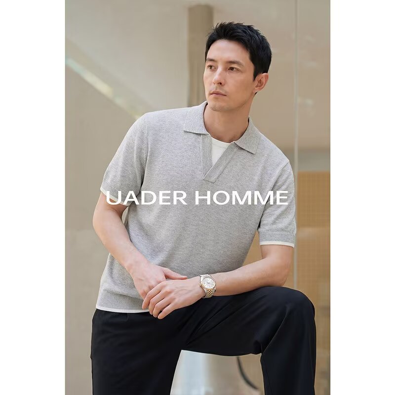 Polo camiseta de punto camiseta de manga corta camiseta de hombre solapa falsa dos piezas de cuello en V viejo viento de dinero seda de hielo de verano fábrica transfronteriza mayorista