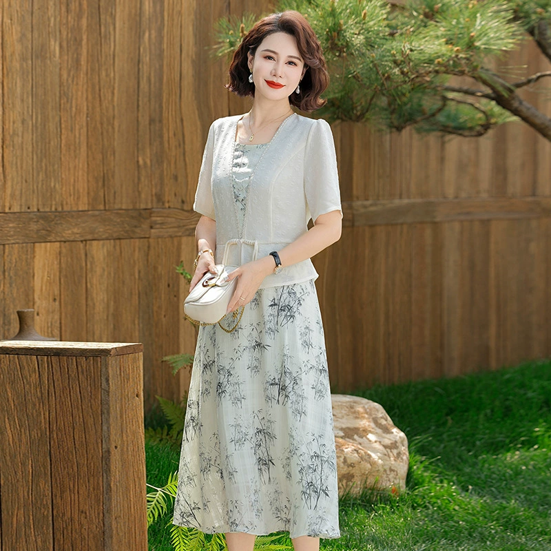 Мама одеваются летнее темпераментное платье из двух частей тонкое длинное платье