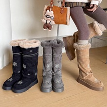 若纪复古甜美厚底显瘦百搭毛毛保暖加绒冬季真皮长筒雪地靴子女