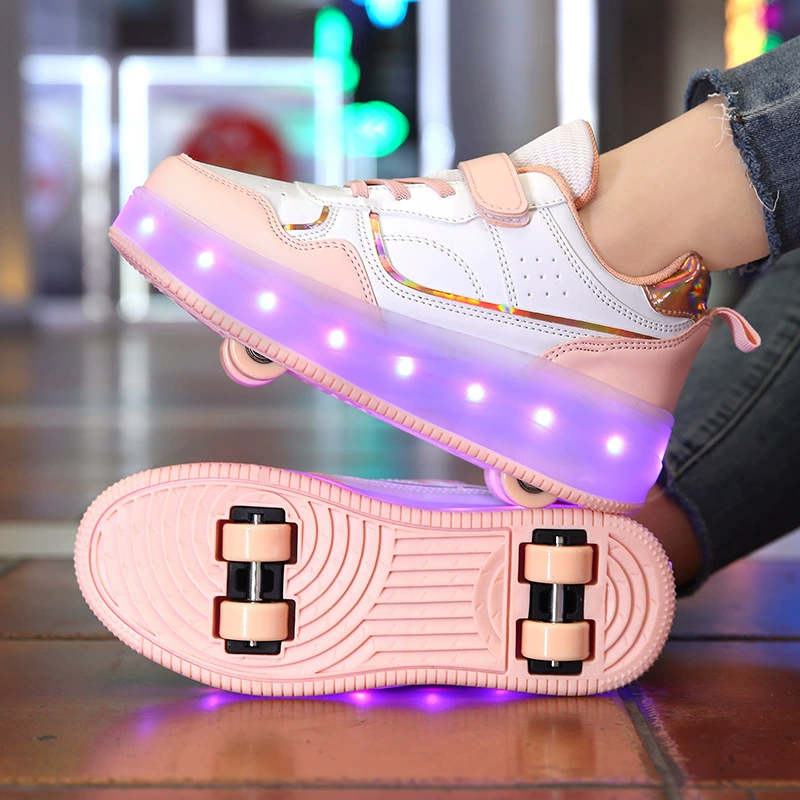 Детские Heelys с 4 колёсами и подсветкой, светящиеся роликовые кроссовки для мальчиков и девочек, размеры 28–40