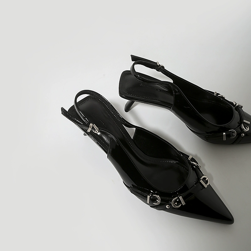 Линь Сянван супер модель та же модель ~ Черные туфли на высоком каблуке дизайн чувство нишевый темперамент