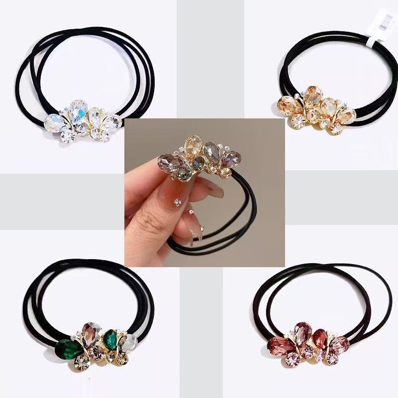 French-Style Exquisite Butterfly Rhinestone Hair Tie for Advanced Girls, Ponytail Elegant Hair Rope, Fashionable Versatile Bun Hair Ring French-Style Exquisite Butterfly Rhinestone Hair Tie for Advanced Girls, Ponytail Elegant Hair Rope, Fashionable Versatile Bun Hair Ring
