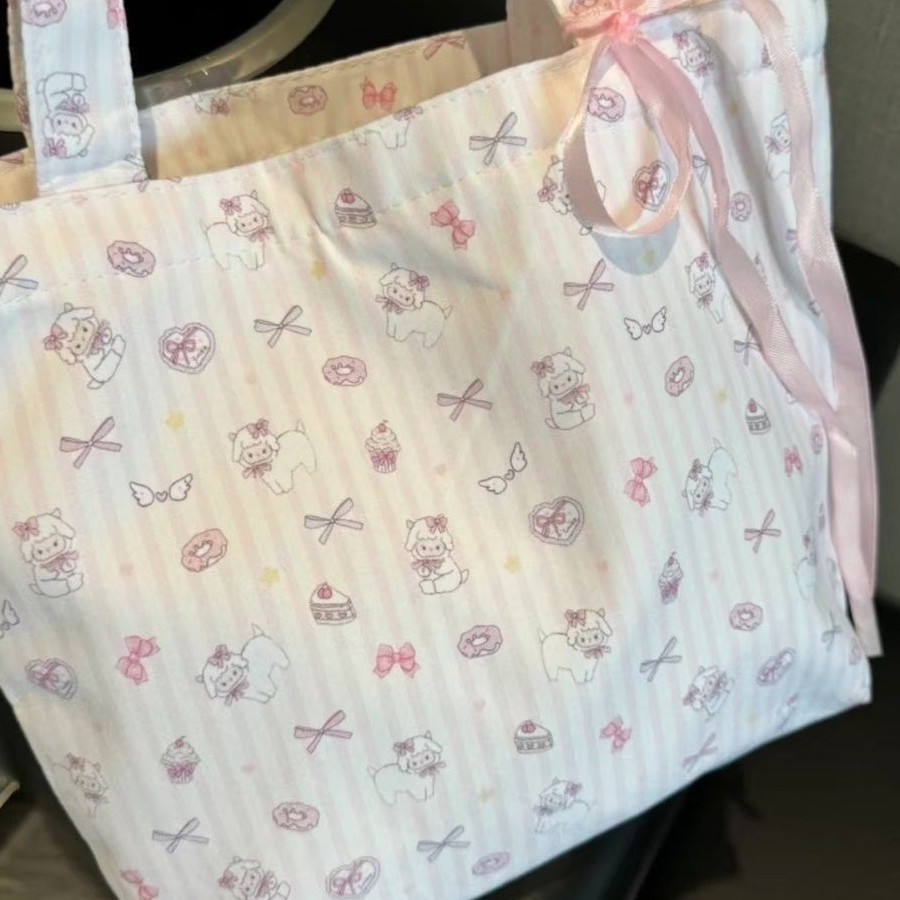 Ins 대용량 꽃 캔버스 토트 백 새로운 스타일 양고기 만화 학생 통근 어깨 가방 틈새 핸드백