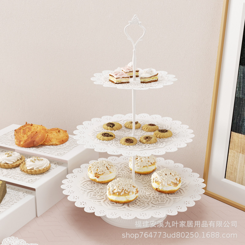 Juego de estantes para pasteles transfronterizos Soporte de exhibición de decoración de mesa de postres redondos de estilo europeo Postre Exhibición de dulces de frutas Mesa de descanso para el té
