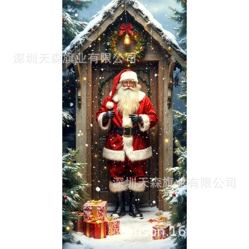 跨境新款热卖圣诞节门帘圣诞老人门盖节日装饰旗帜户外拍照背景布|undefined