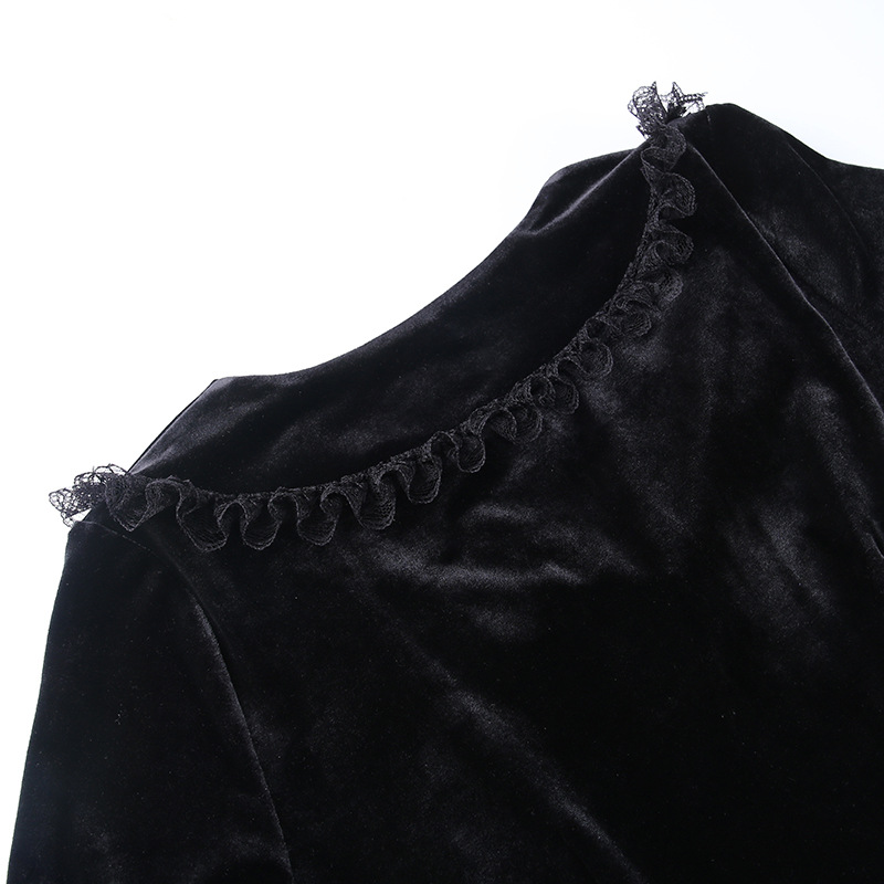 Vestido de costura de encaje con decoración de cadena de terciopelo estilo gótico NSGYB99738