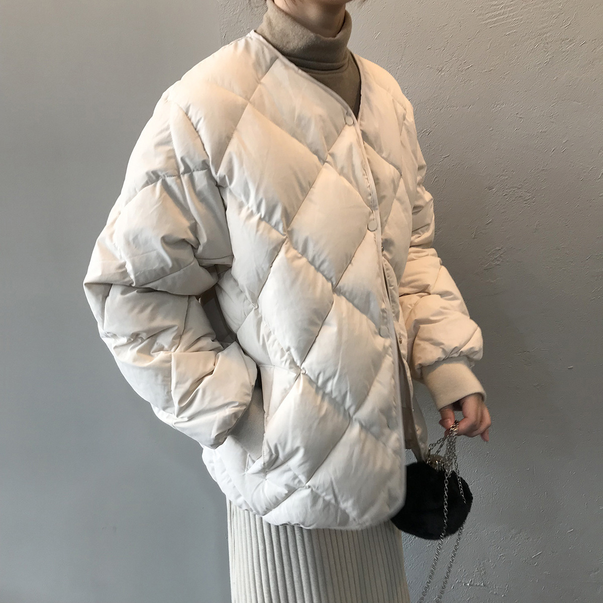 Women's Clothing Diamond plaid cotton coat _voghion.com