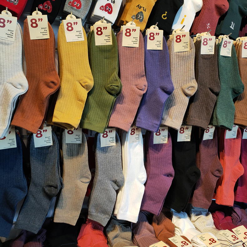 Korean socks women's socks ETNA pile socks Dongdaemun autumn and winter warm color solid color simple thread cotton socks long tube