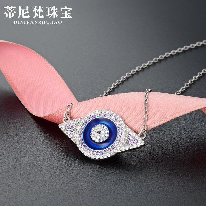 S925 plata esterlina Ojo Azul colgante collar turco étnico de las mujeres collar nicho diseño clavícula cadena joyería de plata