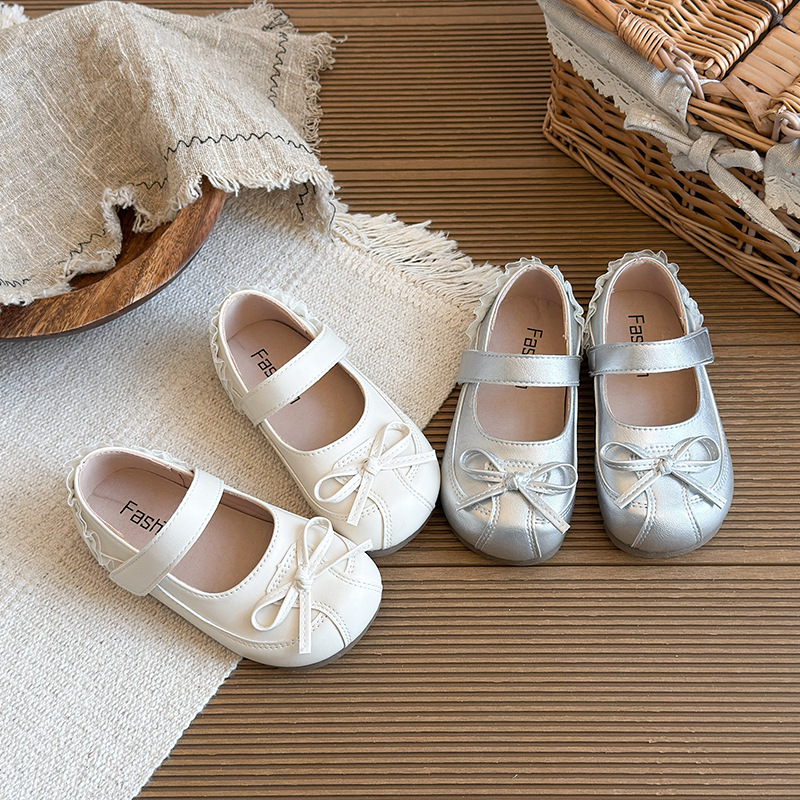 Girls Lolita Mary Jane Shoes With Bow Soft Sole Leather-like Adjustable Strap Classic Princess Flats_voghion.com
