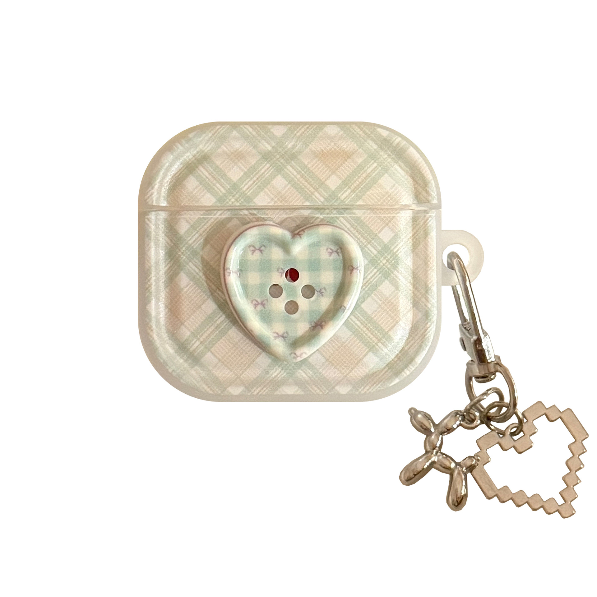 Botón estereoscópico verde para auriculares AirPods Pro2 cubierta Bluetooth inalámbrico 4 generación 1 colgante de plata 3