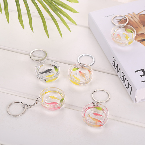 Cross-border new transparent round goldfish tank keychain pvc fish tank colorful koi jewelry pendant wholesale