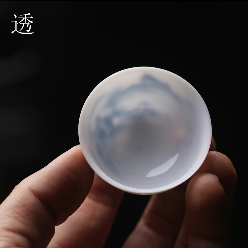 ✅K9HX批发纯手绘釉下彩功夫小茶杯反口杯羊脂玉高温易清洗品杯茶