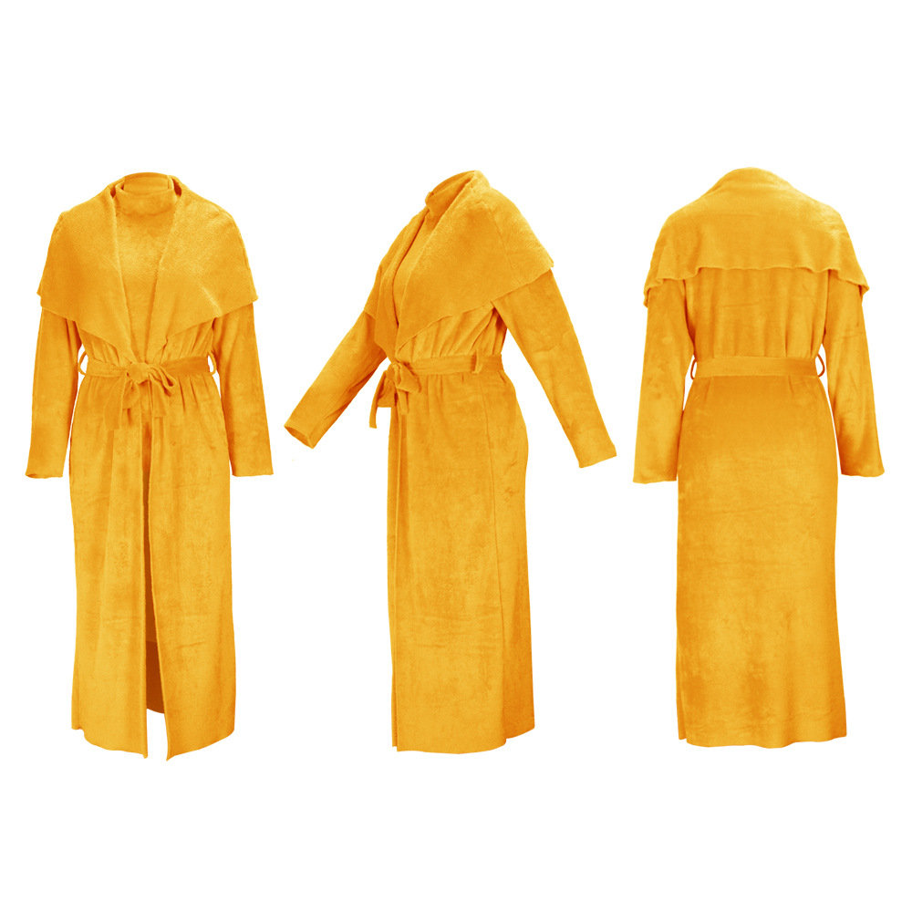 Completo due pezzi donna vestito in velluto e cardigan lungo_voghion.com