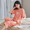 Cotton summer pijama, sleeves, set for leisure, comfortable trousers, with short sleeve, simple and elegant design, loose fit