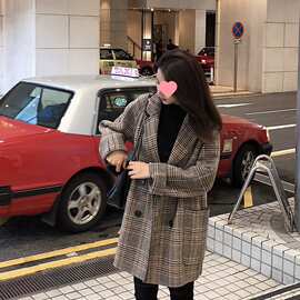 宽松港风复古西装呢子小个子冬季2025韩版中长款毛呢外套女新款