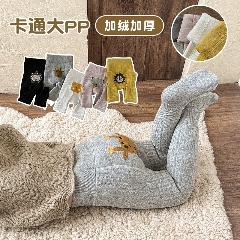 冬季宝宝打底裤大屁屁加绒加厚保暖儿童连裤袜卡通大pp中腰一体裤|undefined