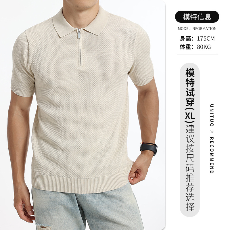 Europa y los Estados Unidos de punto transfronterizo hielo polo camiseta hombre alto sentido medio cremallera de negocios waffle de verano manga corta