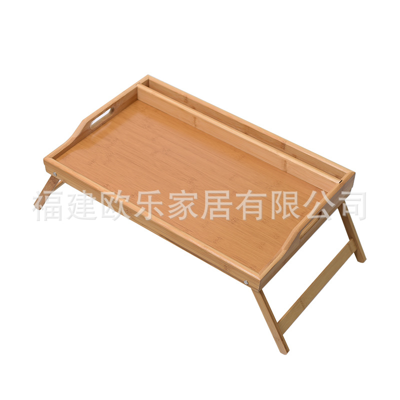 Mesa plegable en la cama al por mayor con soporte de tabla plana mesa de computadora bandeja de madera de bambú con pierna platos de comedor comercio exterior
