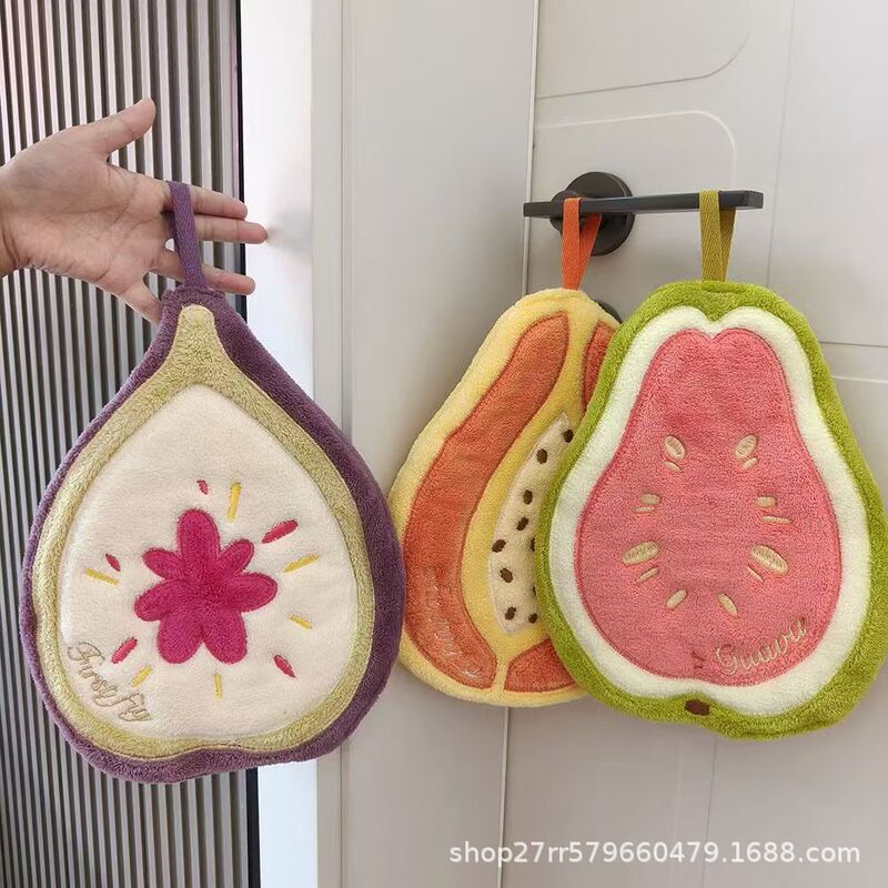 Cute Fruit-Shaped Hanging Hand Towel, High Aesthetic Value, Absorbent, Thick, Lint-Free, for Bathroom and Kitchen