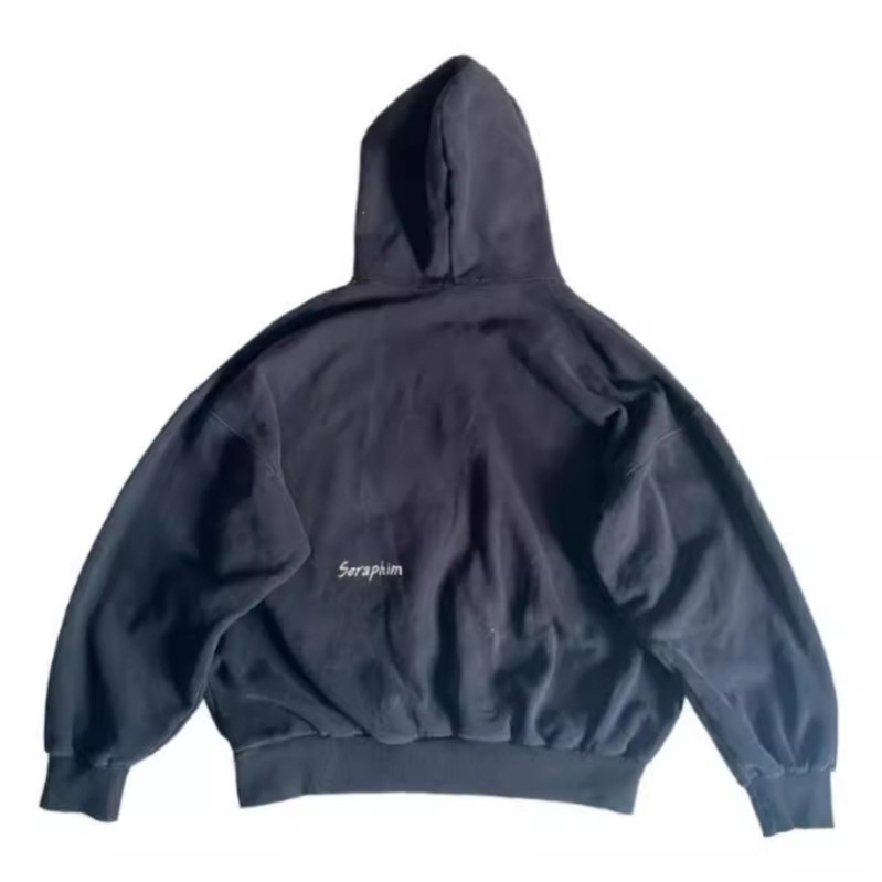 남성과 여성을위한 국경 간 고딕 천사 자수 풀오버 스웨트 셔츠 Y2K 멀티 아이 파우치 다크 루즈 긴팔 탑