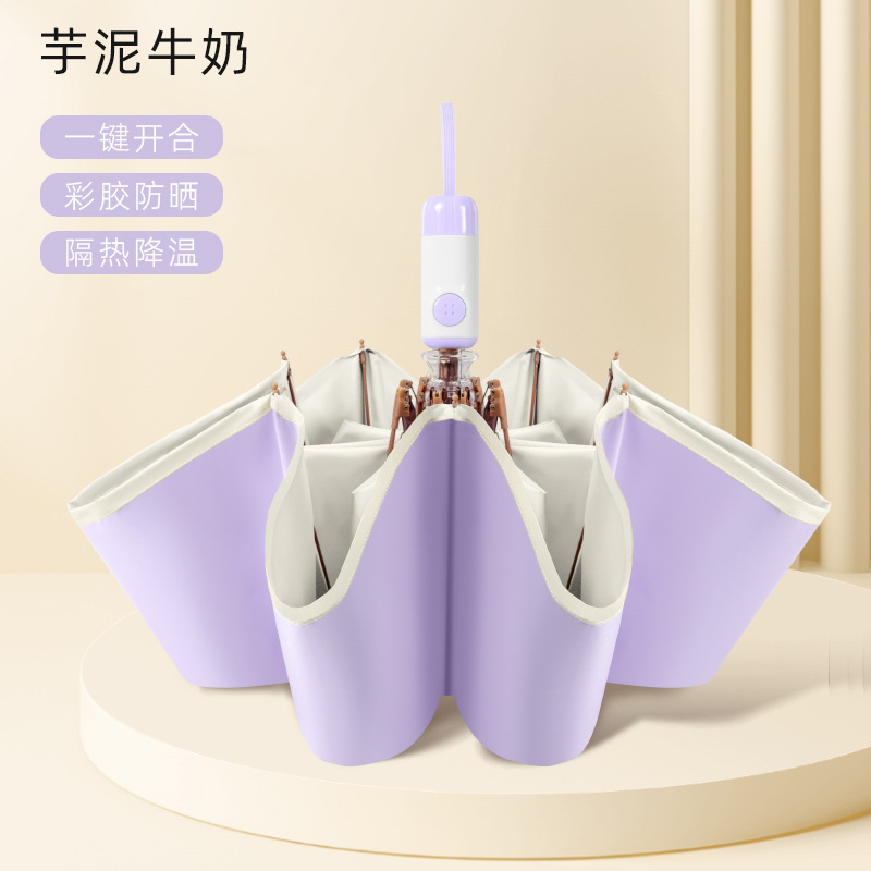 8本骨全自動カラーグルーサンシェード傘、UVカット、女性用高見えエッジ付き晴雨兼用日傘UPF50+|undefined