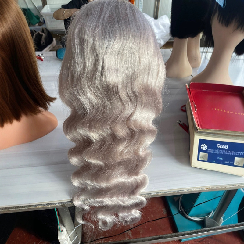 Wig Human Hair Colorful Silver Gray Front Lace Headgear Body Wave 13X4 Lace Fro Wig Human Hair Colorful Silver Gray Front Lace Headgear Body Wave 13X4 Lace Fro
