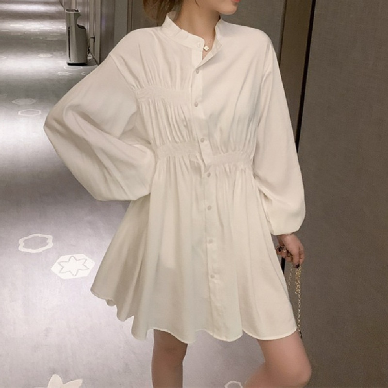 Early Autumn New Loose Mid-length Shirt Women's Long-sleeved Design Sense Niche Tight Waist Top Light Mature Shirt