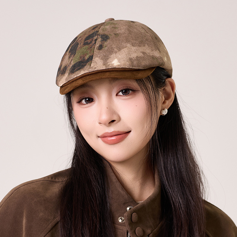 2025年复古美式迷彩前进帽女新款百搭大头围显脸小扎染鸭舌帽子潮|undefined