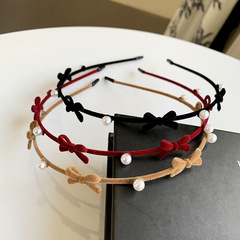 妙德飾品韓版甜美可愛蝴蝶結髮箍細款植絨珍珠花朵頭箍外出百搭