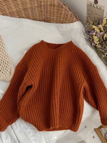 Children's Spring and Autumn Sweater  Korean Style Kids Autumn Round Neck Knit Hat Short Sleeve Thick Warm
