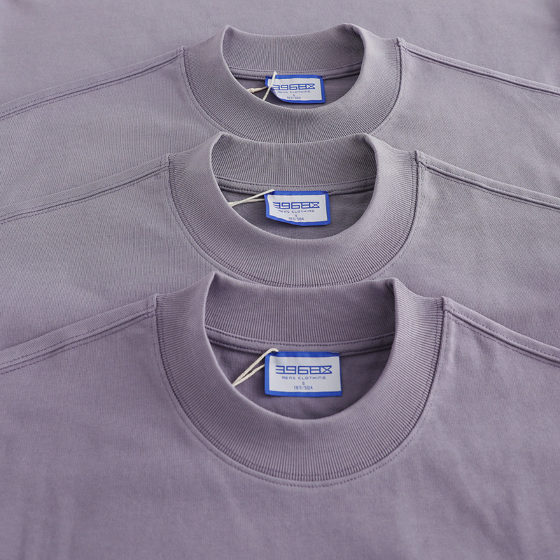 425g 무거운 면 작은 목 티셔츠 미국 작은 목 짧은 소매 남성용 에보니 보라색 느슨한 남성용 옷
