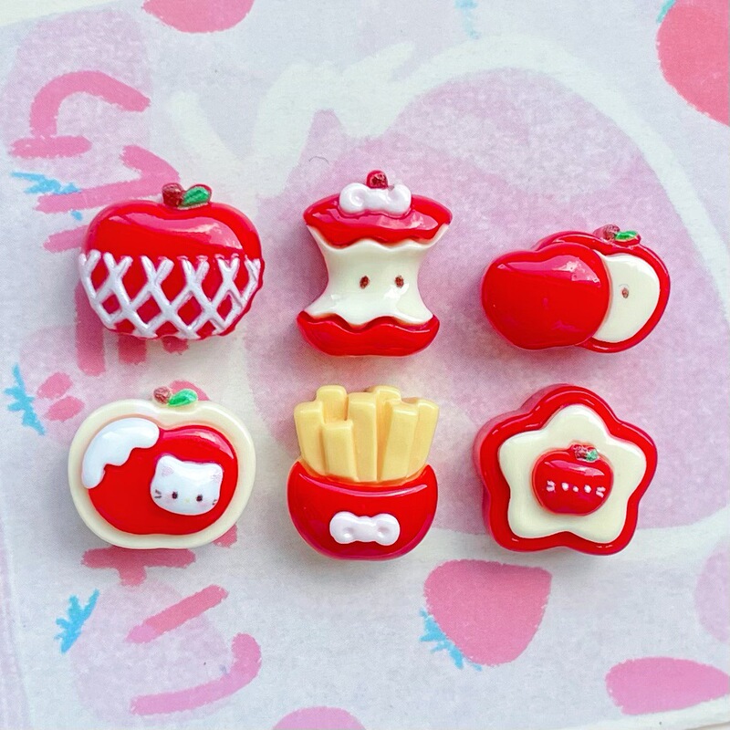 Mini Kitten Red Apple Chips Food Toy Cartoon Handmade DIY Cream Glue Resin Accessories Nail Art Materials Wholesale