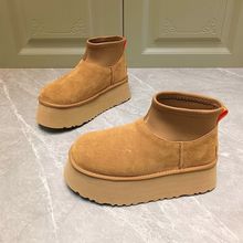 小众厚底时尚雪地靴女2025冬季新款复古圆头加绒保暖弹力铅笔棉靴